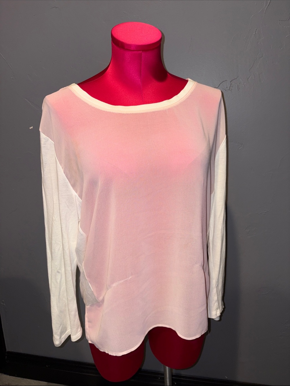 MANGO White/Baby Pink Long-Sleeve Sheer Top